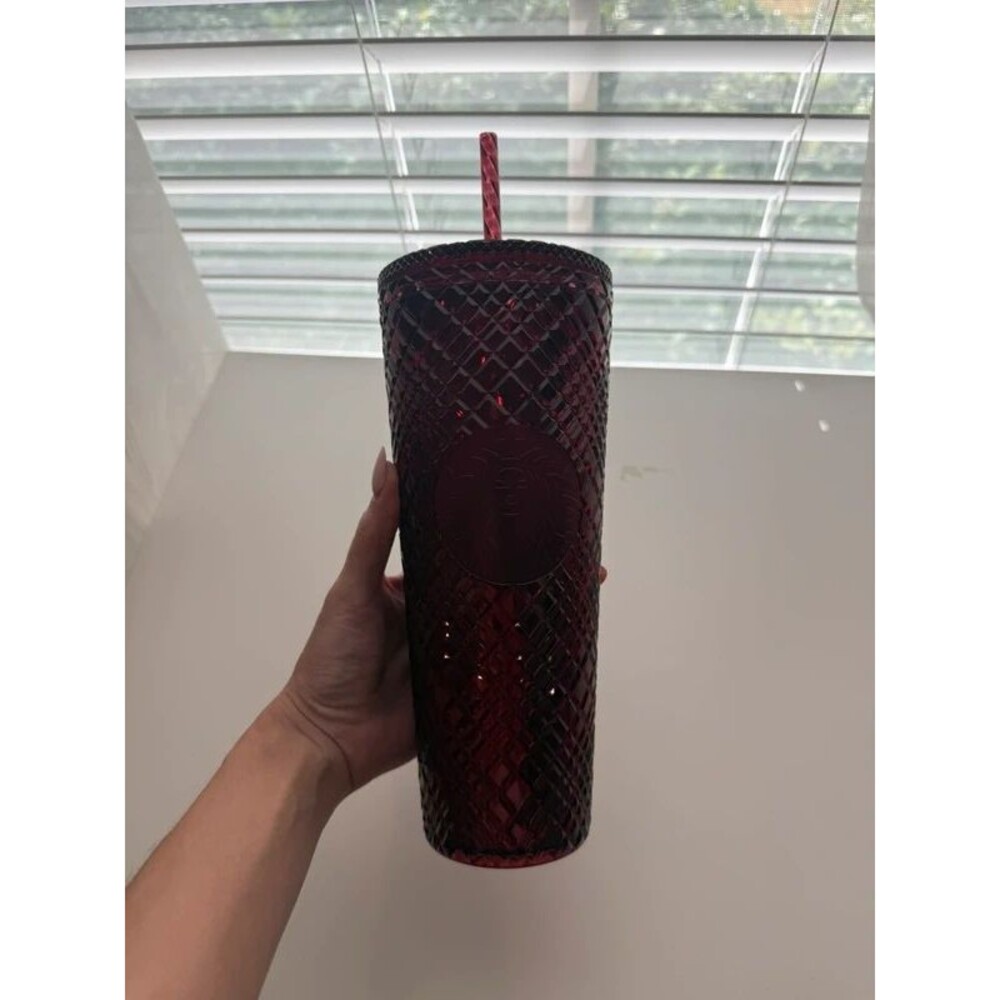 Starbucks Burgundy Jeweled Cold Cup 24 oz New With Straw